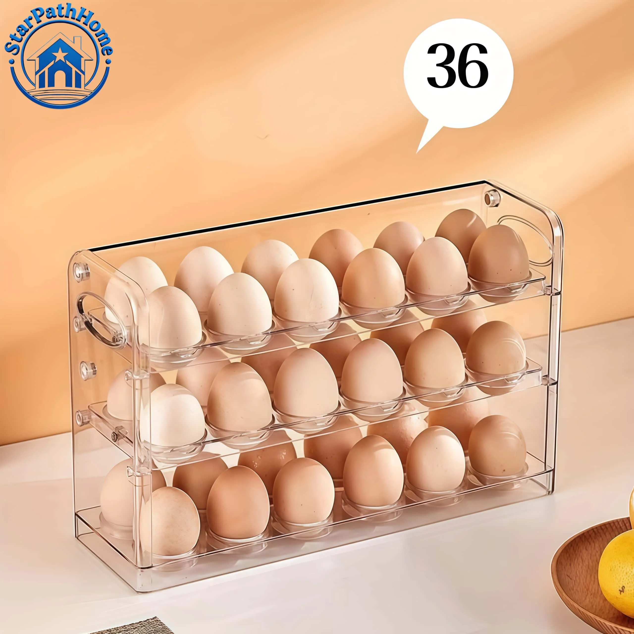 

Clear Egg Holder for 36 Eggs, Egg Storage for Refrigerator, PET Egg Container for Kitchen Countertop, Egg Dispenser, Egg Tray