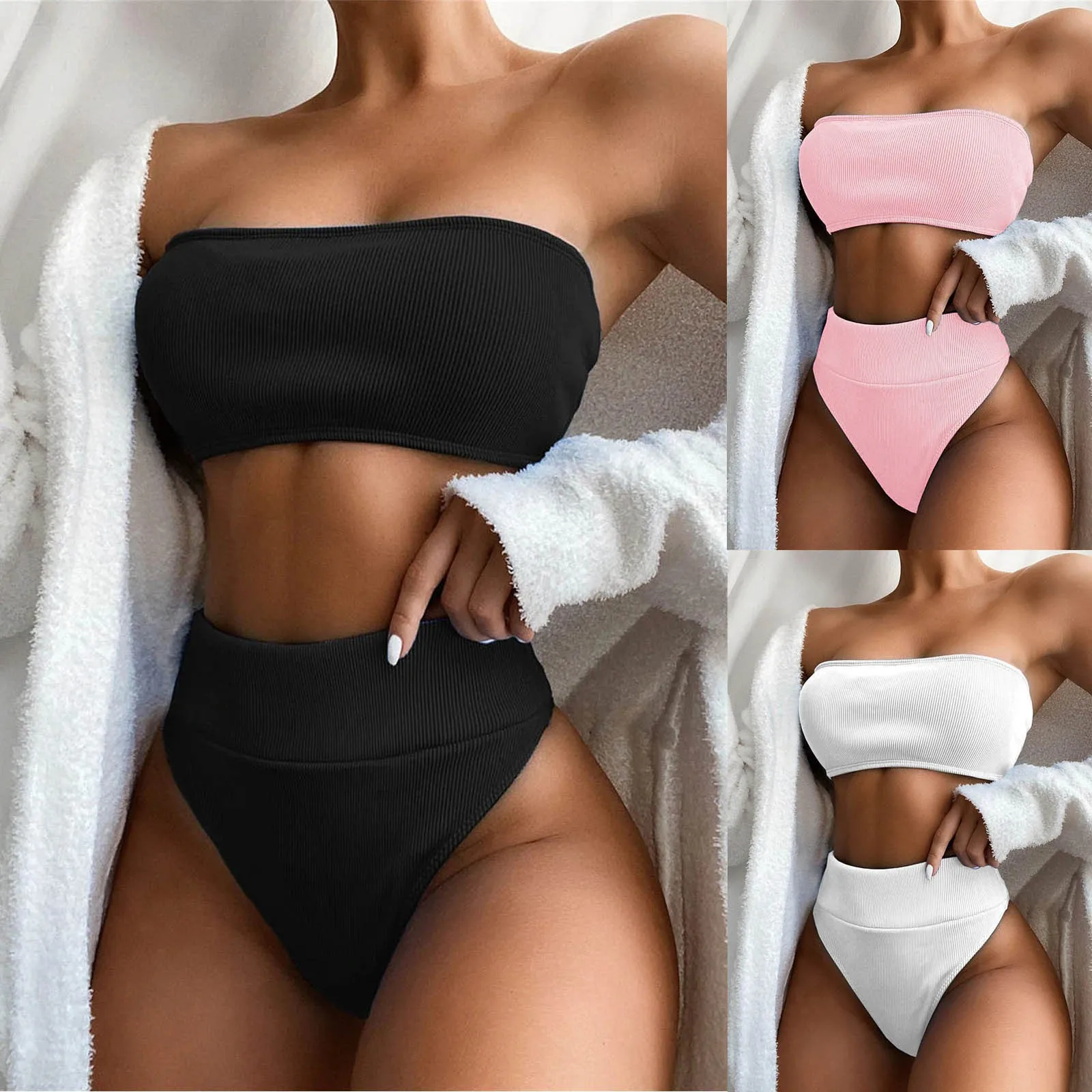 Kobiety strój kąpielowy dwuczęściowy Bikini Bandeau zestawy Tankini stroje kąpielowe letnie hawajskie nadmorskie strój kąpielowy Trajes De Bano Mujer