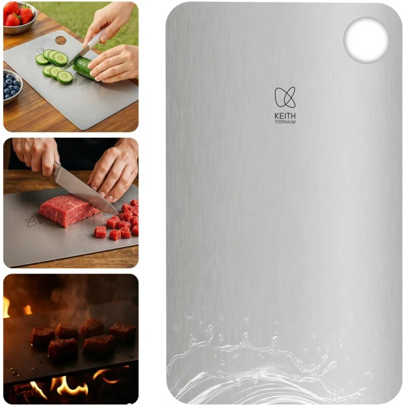 

Keith Titanium Cutting Board for Camping Ultralight 80g Antibacterial Non-Slip Textured Surface, Eco-Friendly, Kit