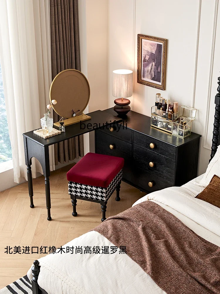 

Комод из цельного дерева, шкаф для хранения в спальне, гостиной, французский черный комод в стиле ретро, выдвижной