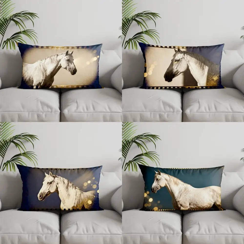 

Подушка-чехол 2D «Белый конь» в винтажном стиле для дивана, спальни, автомобиля, прямоугольная подушка для спины