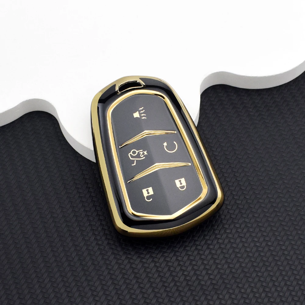 5 Buttons Soft Car TPU Smart Key Case For Cadillac Escalade ATS XTS XT5 CTS Full Protection Key Cover Key Chain Set Aceessories
