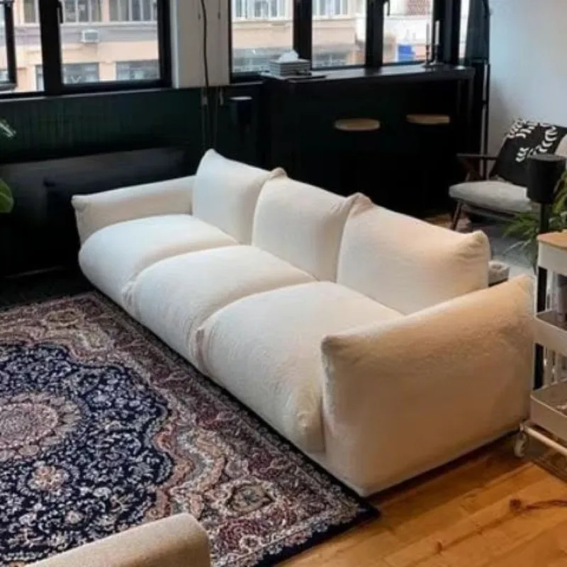 Lazy fabric sofa super soft straight row lamb flannel bread sofa