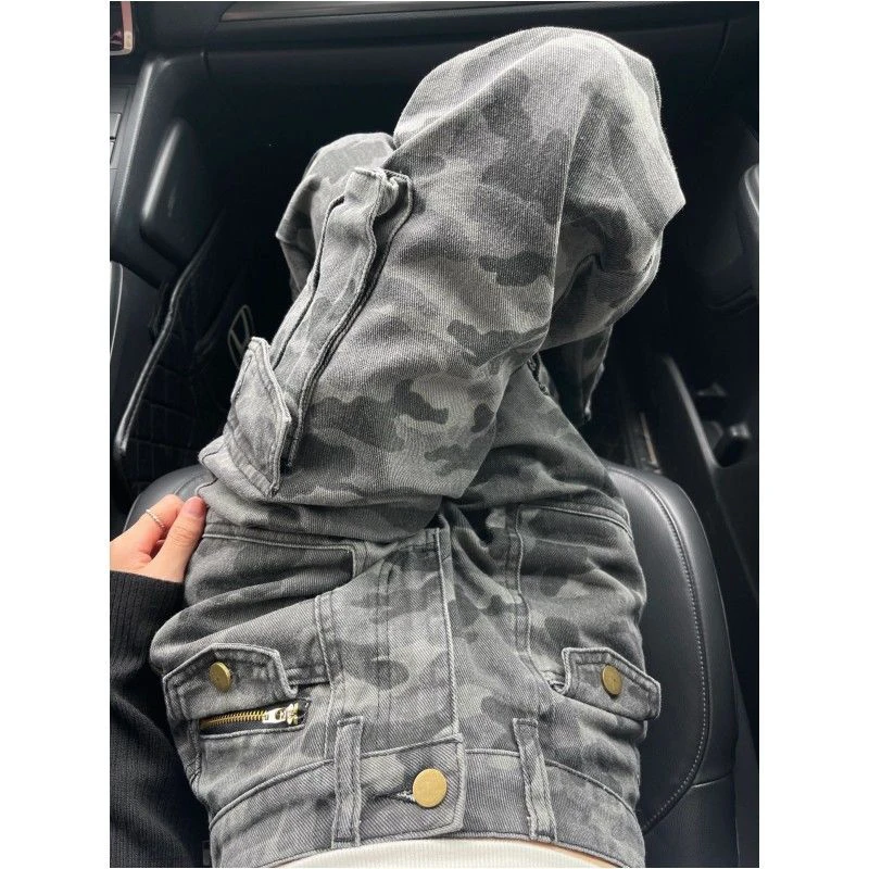 

MEXZT Y2K Camouflage Cargo Jeans Women Streetwear Wide Leg Denim Pants Vintage Korean High Waist Pockets Zipper Baggy Trousers