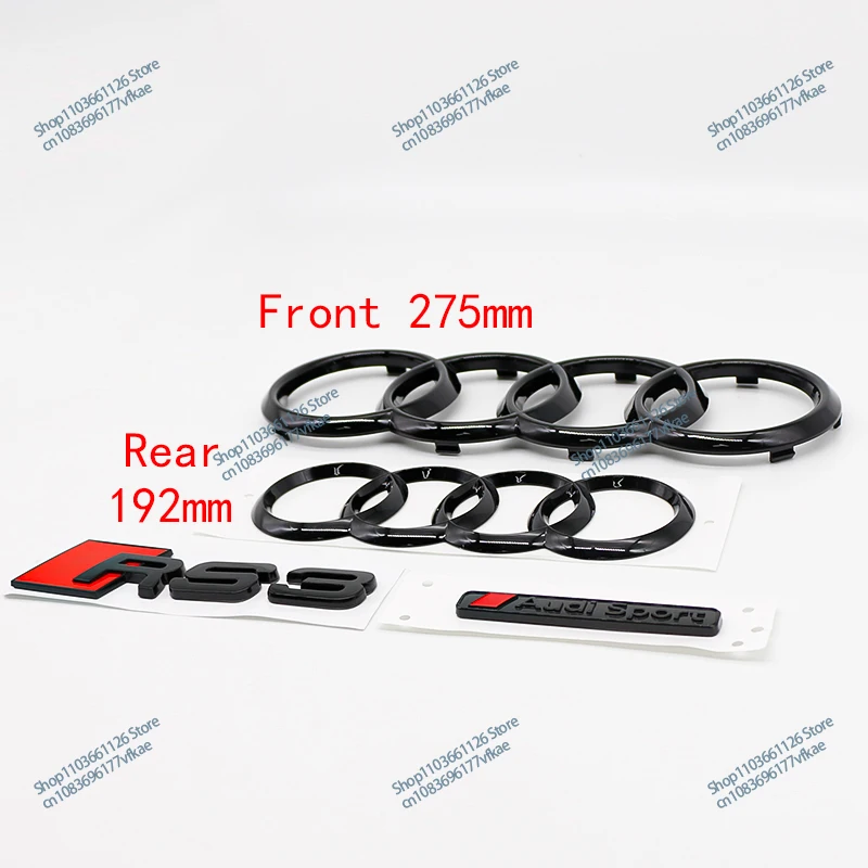 For Audi RS3 Front Rear 4Ring Logo 2016-2020 Audisport Side And Tail Logo Letter Stickers 4Pc Set Of Modification Accessories