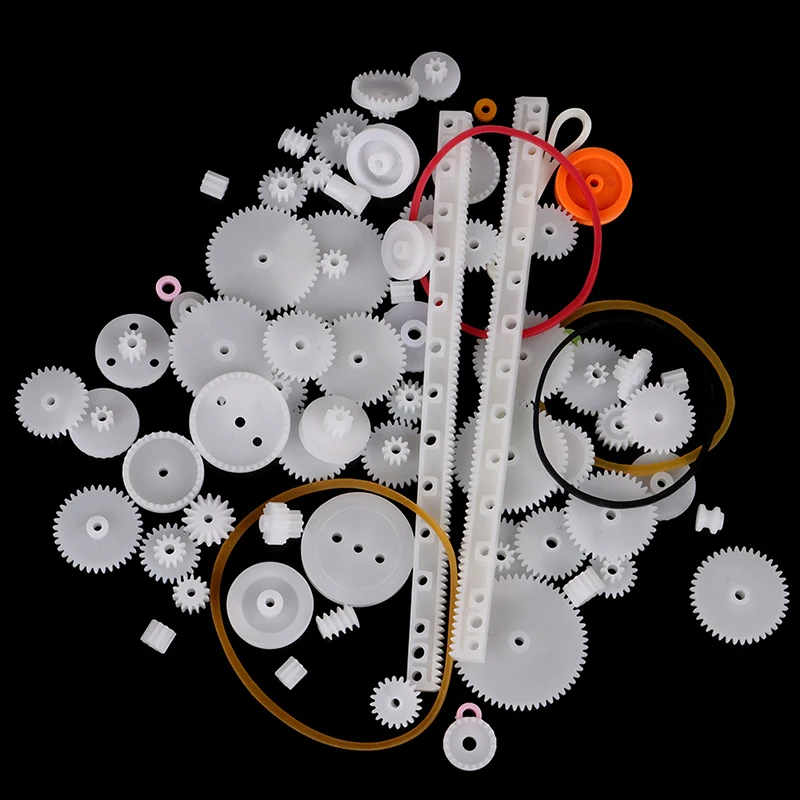 Juego de polea de plástico para coche de juguete, correa de engranaje helicoidal, dientes de engranaje único y doble, Kit de bricolaje, 75 unids/set