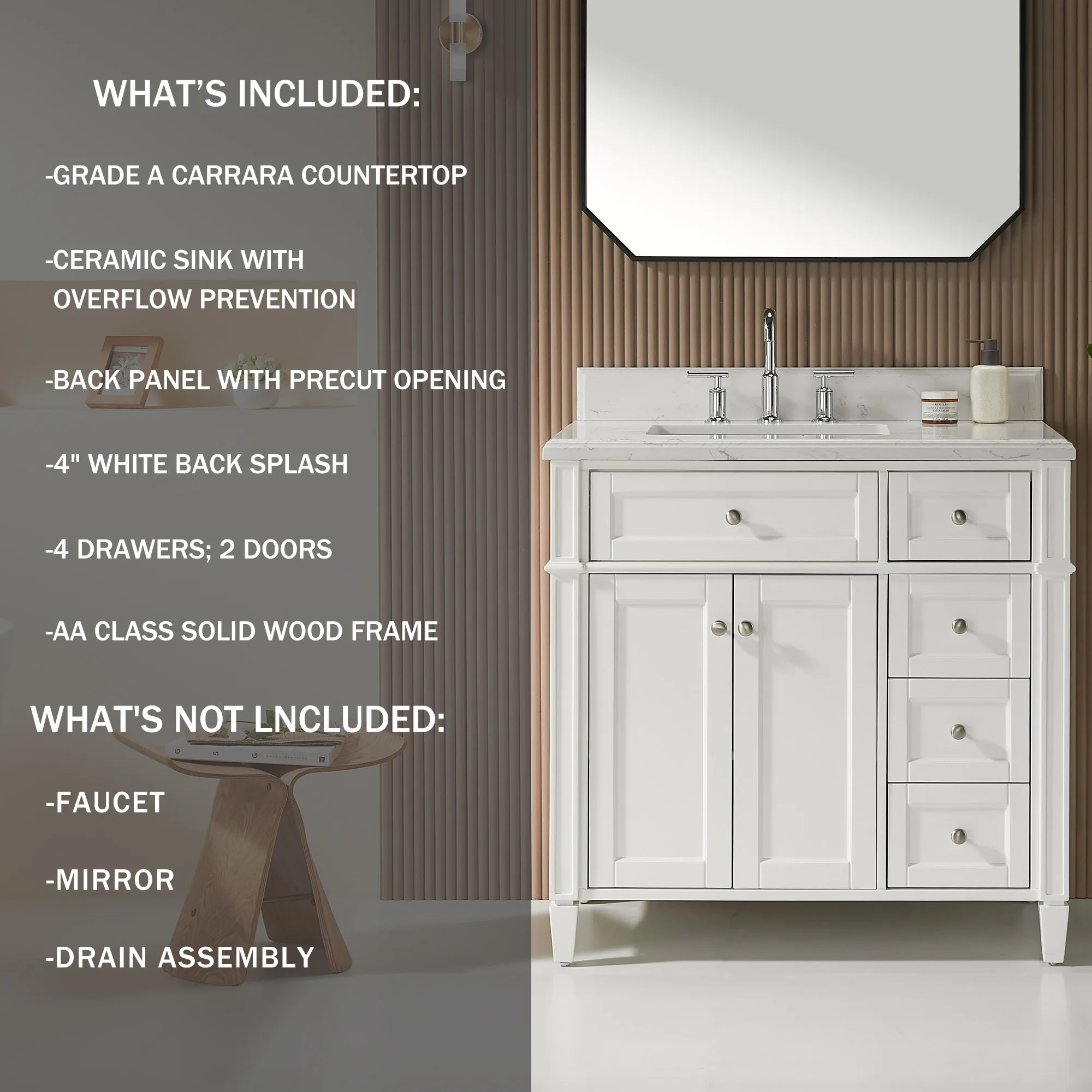 Fully assembled 36 Inch Freestanding Single Sink Bathroom Vanity, Bathroom Cabinet