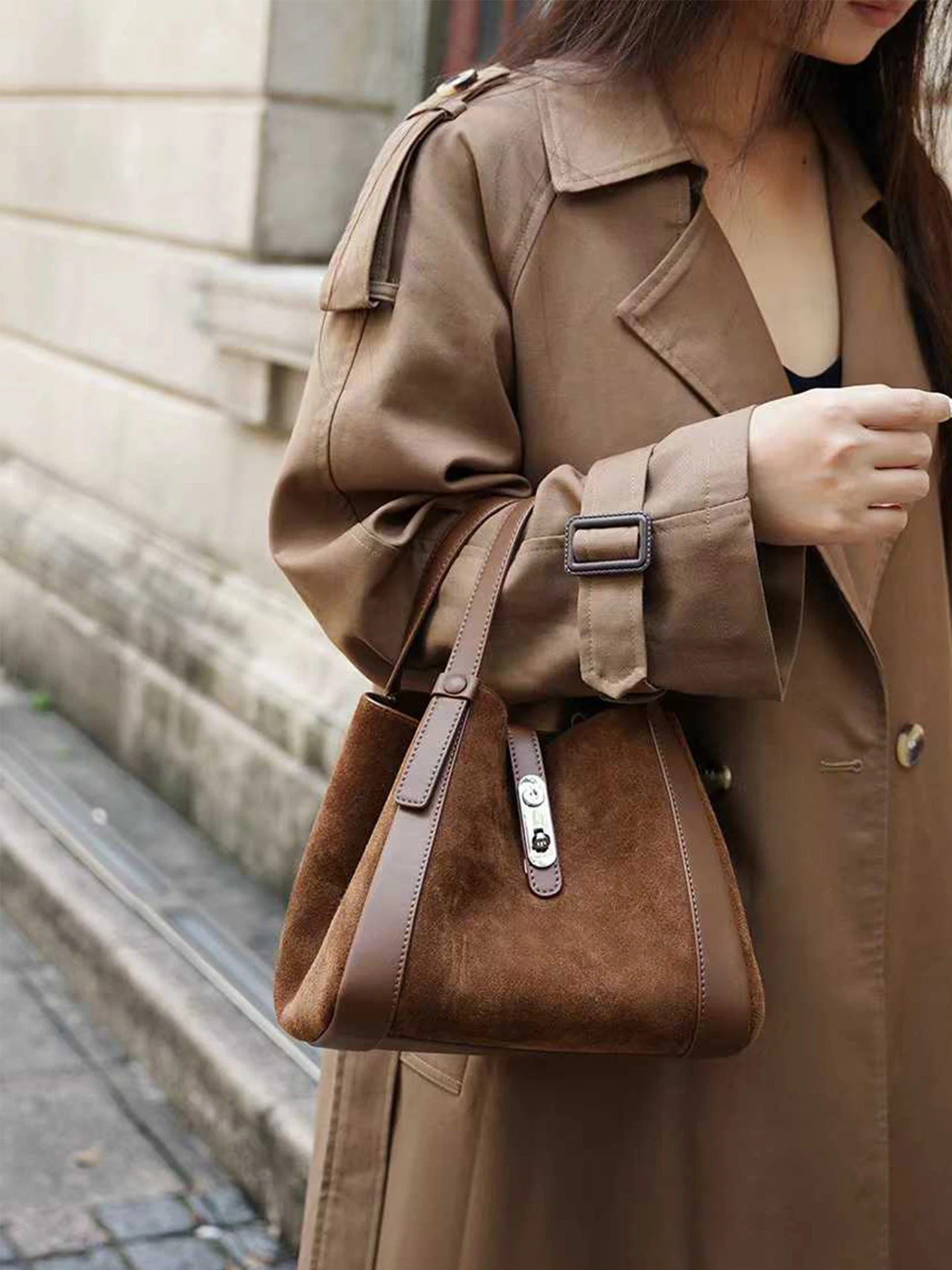 

Women's Fall Winter New Frosted Leather Large Capaci Basket Handbag Commuting Single oulder Slant Cross Handbag