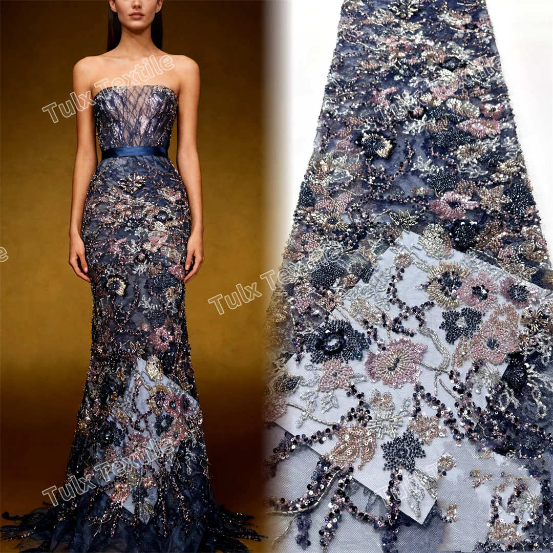 

African Lace French Sequin Fabric 2026 High Quality Embroidery Tulle Lace Fabrics With Beaded For Nigeria Wedding Dress Sewing