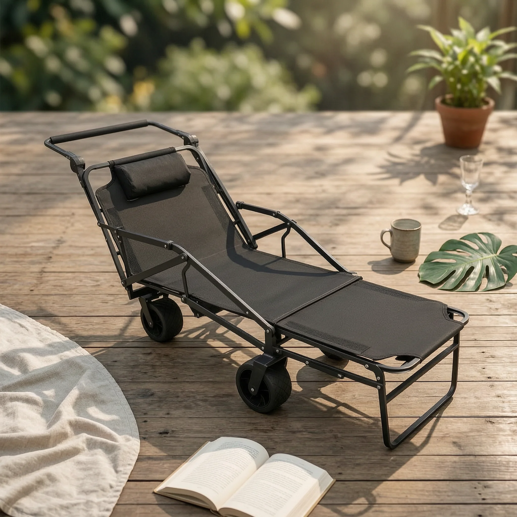 Cart with Adjustable Backrest Heavy Duty Reclining Cart Collapsible Wagon Smooth-Rolling for Campers, Camping, Picnics