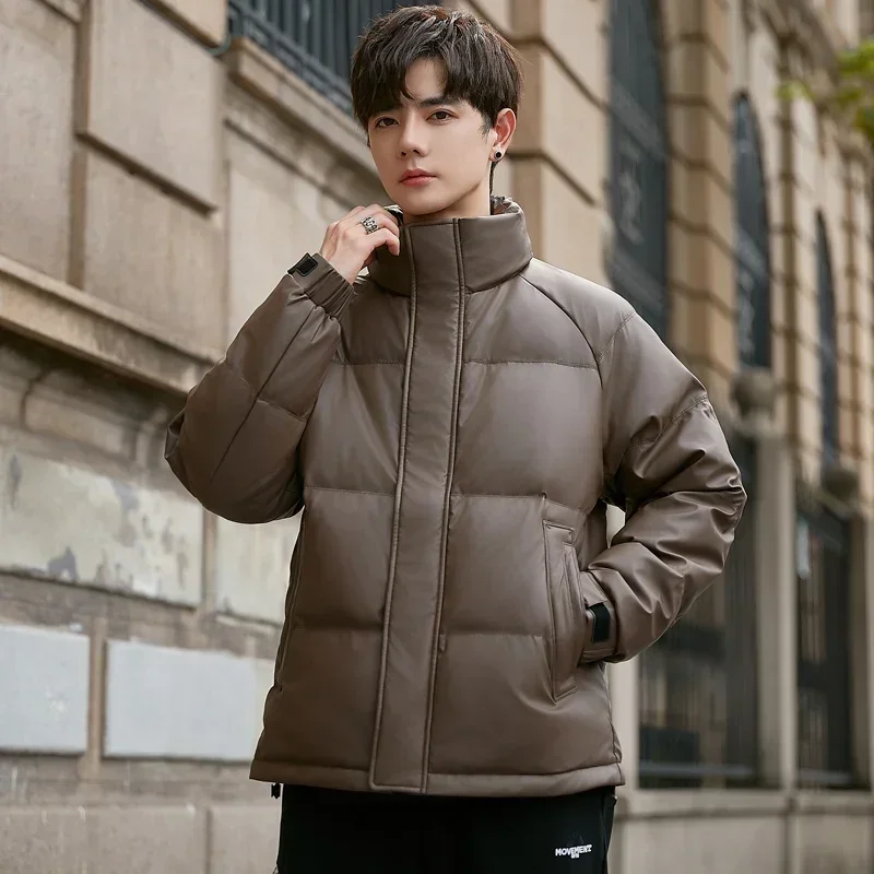 Men's Winter New Style Stand Collar Down Jacket White Duck Down Simple Warm Jack All-Match Solid Color Coat New Clothes