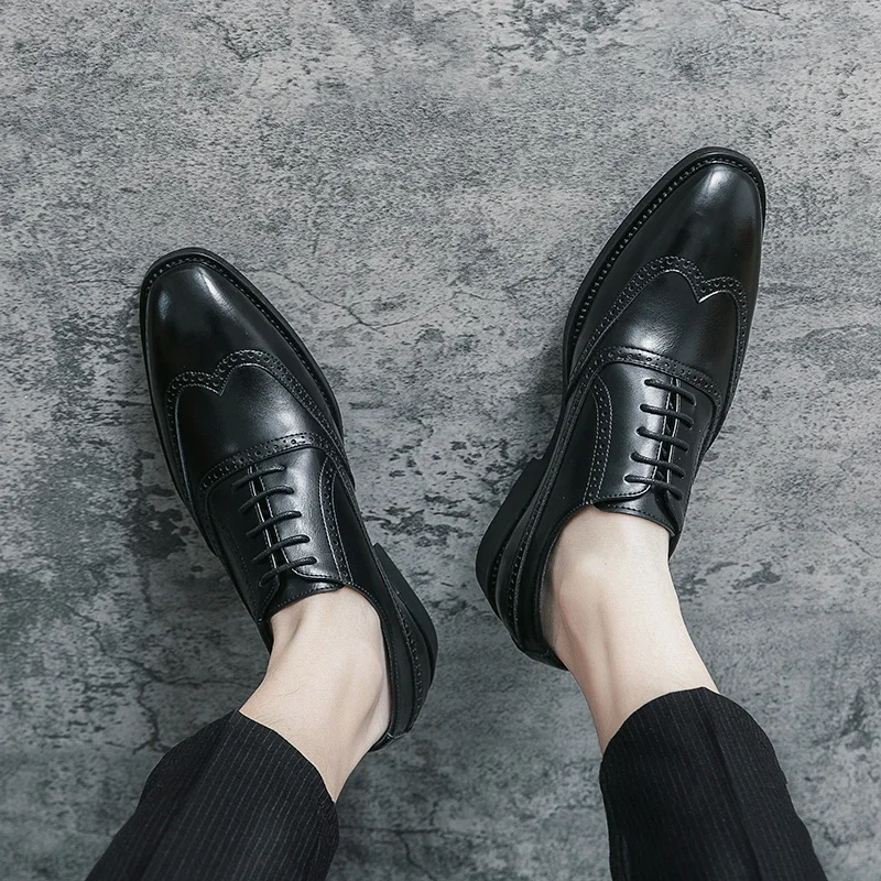 Black Oxford Shoes for Men Lace-up Square Toe Spring Autumn Handmade Men Dress Shoes Size 38-46