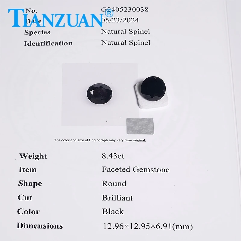 8.43ct Round Shape Natural Spinel Black Color Brilliant Cut Loose Gem Stone with GRC Certificate