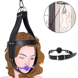 BDSM Bondage Leather Suspension Head Hood with mouth gag Adult Games Restraint Hanging Bondage adult sex toy for Couple