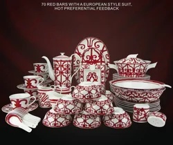 Ceramic tableware set European red iron bowl plate bone china tableware set Chinese porcelain tableware set