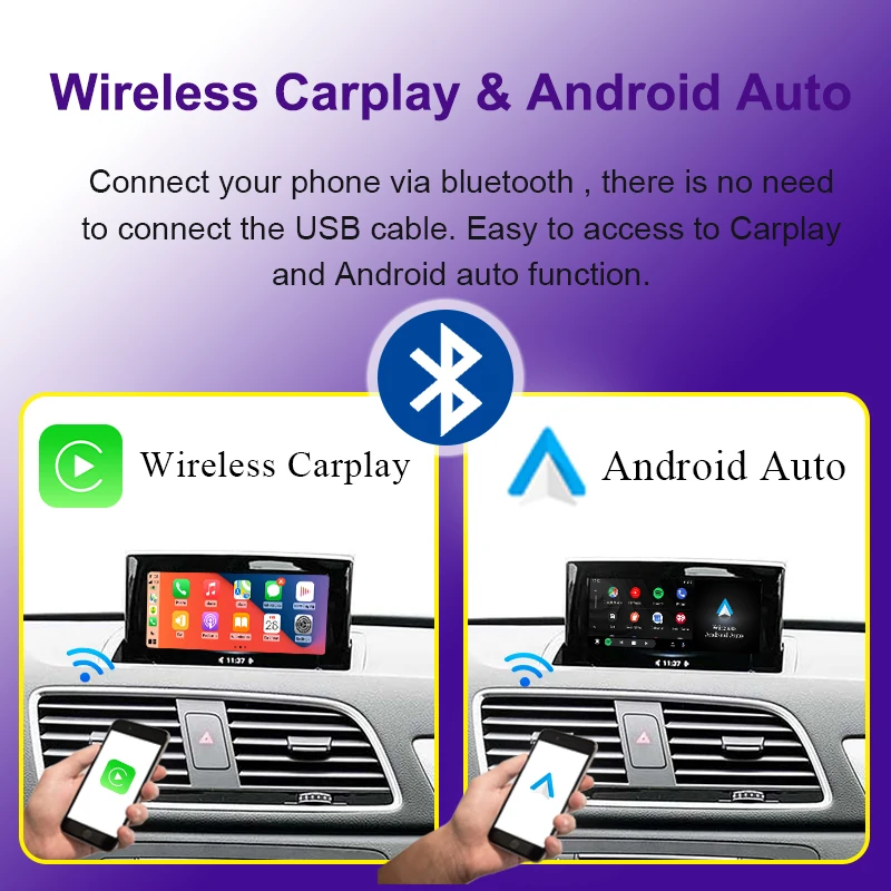 BONROAD Carplay اللاسلكي لأودي A1 Q3 2013-2018 مع Android Auto AirPlay Mirror Link Bluetooth GPS
