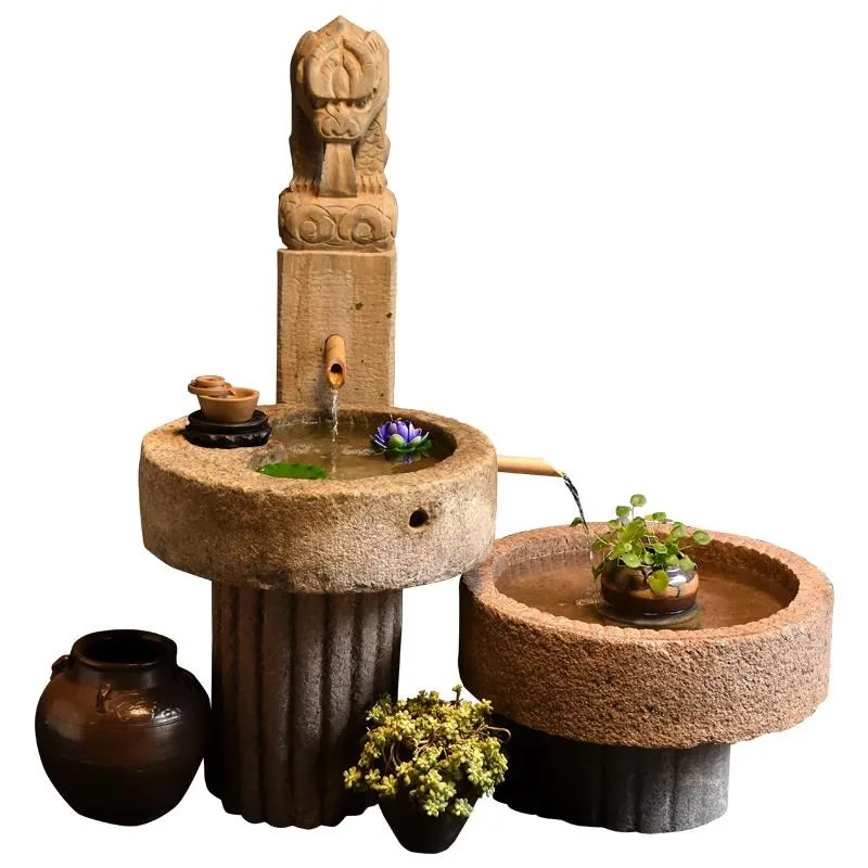 

Stone trough fish tank old stone grinding flowing water balcony ornament Chinese water feature outdoor courtyard landscape