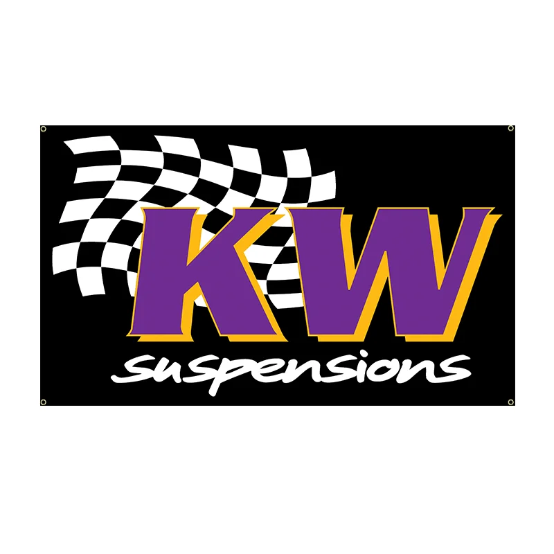KW SUSPENSIONS علم نادي السيارة نابض بالحياة أرجواني أصفر على أحداث السباق في الهواء الطلق، ديكور متجر السيارات المرآب، علم حدث السباق #1