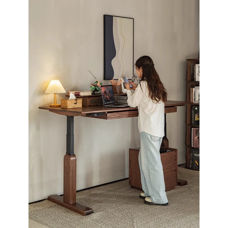 

North American Black Walnut Lifting Solid Wood Desk Dual Motor Adjustable Smart Learning Desk