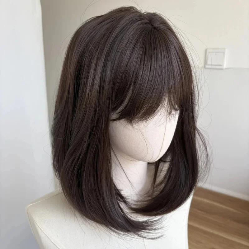 

100% Human Hair New Fashion Women's Dark Brown Straight Wigs 14 In