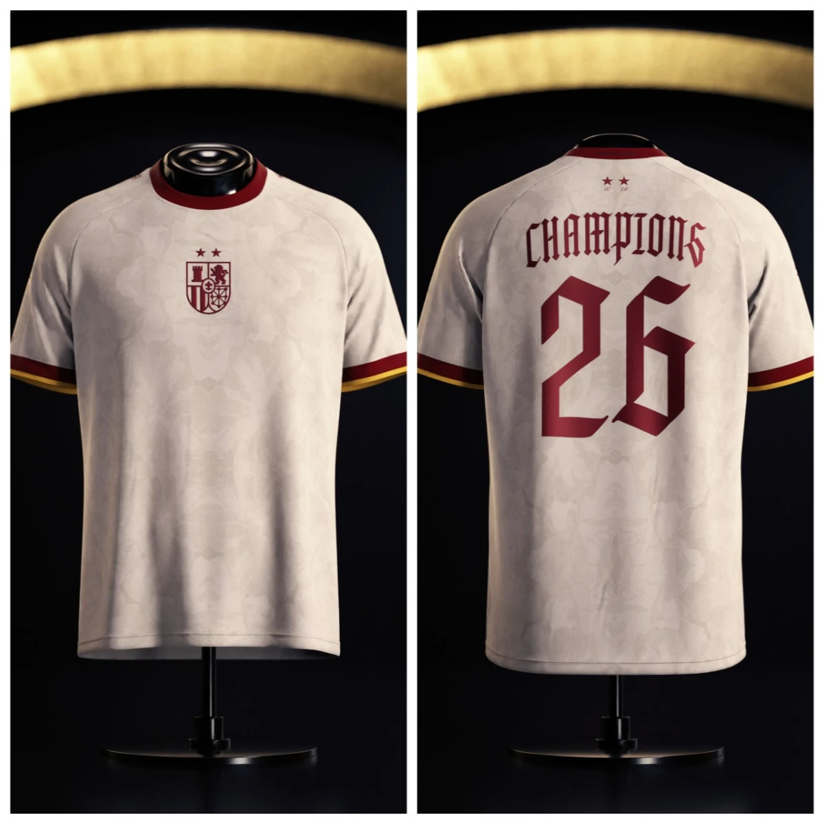 2026 Two Stars Spain Champion Football Jersey, Men Summer Sports Training Shirt Breathable Quick Drying Sweatshirt T-shirt