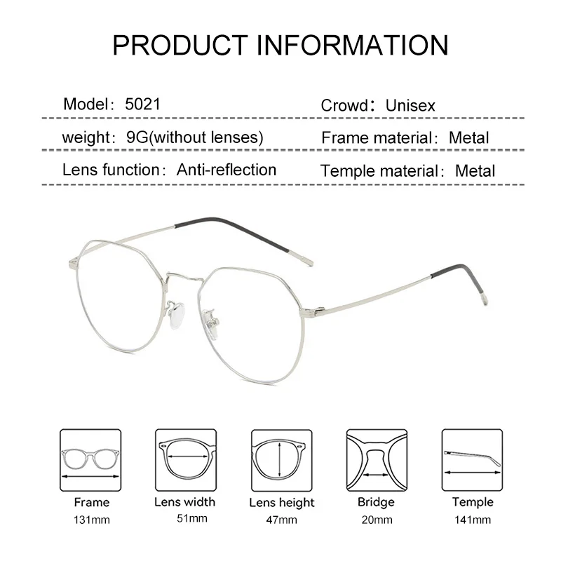 EYORA Vintage Metal Polygon Reading Glasses Myopia Eyewear Hyperopia Anti Blue Light Progressive Photochromic Eyeglasses Lens