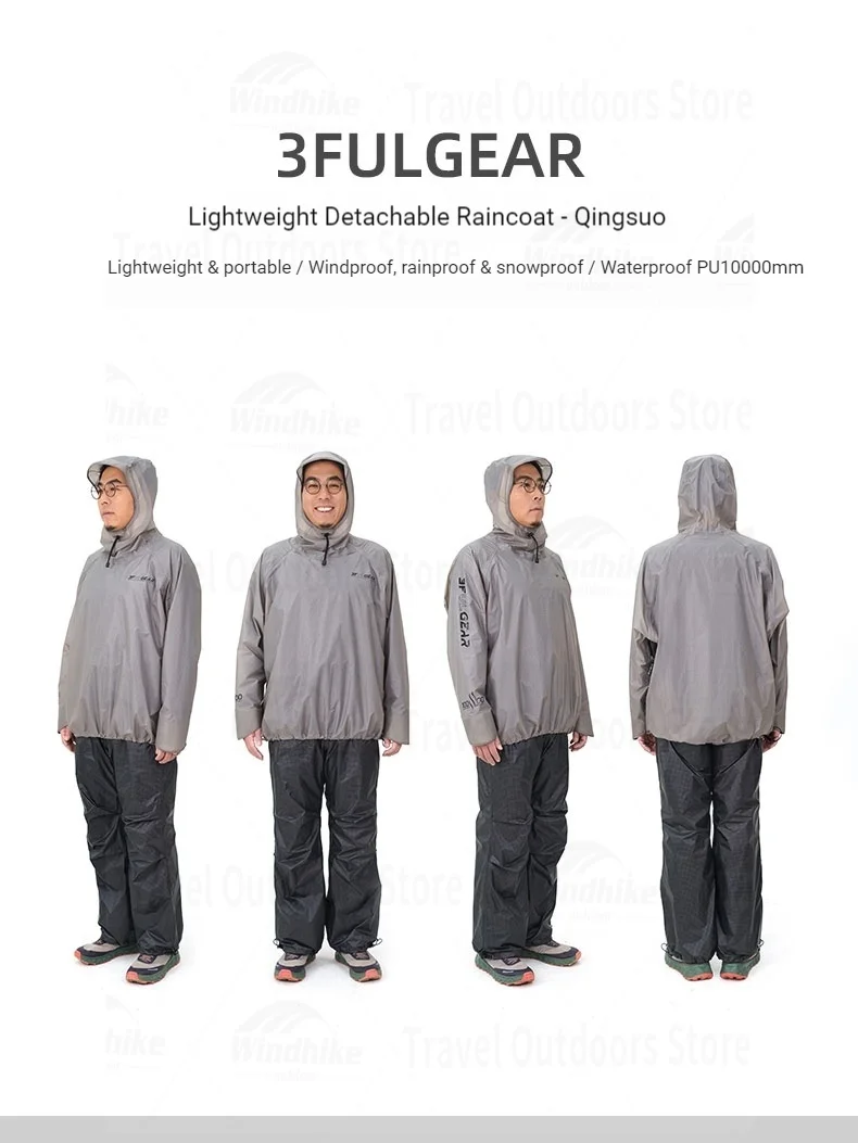 3F UL GEAR M/L Outdoor-Regenbekleidung, zweiteiliger Regenmantel und Regenhose aus Nylon zum Wandern, Radfahren, Offroad-Bergsteigen, regenfest – Detail 2