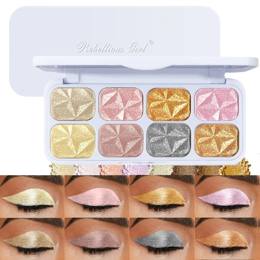 8色アイシャドウ高光沢フェイスリフトプレート、グリッターパウダーパールライト防水、ステージアイシャドウフラッシュフィルムアイシャドウプレート