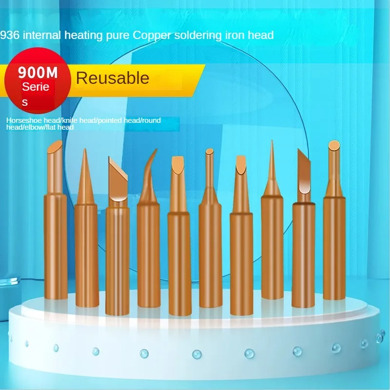 

5pcs 936 Internally Heated Pure Copper Electric Soldering Iron Head, Horseshoe Tip, Pointed Blade