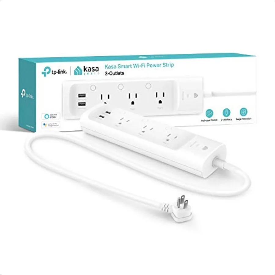 

Kasa Smart Plug Power Strip KP303 Surge Protector with 3 Individually Controlled Smart Outlets and 2 USB Ports Works with Alexa