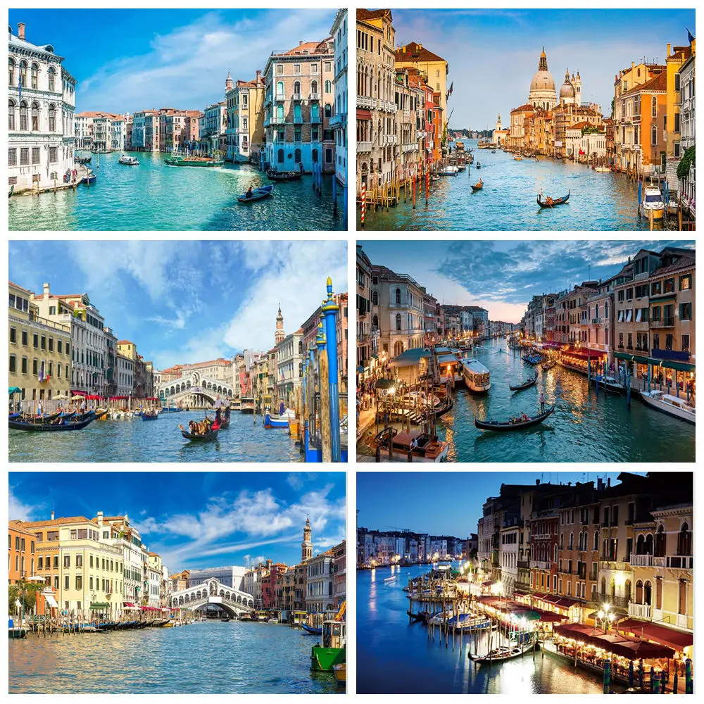 Venice Town Backdrop Scenery Photography Background Italy Watery City Rivers Blue Sky Children Kids Adults Portraits Banner Prop