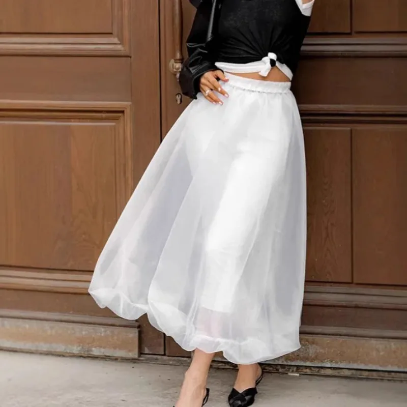 

2025 Spring French Design Sense White A-shaped Bud Skirt Women's Fashion Mesh Tutu Skirt Half Skirt Wholesale Women's Clothing