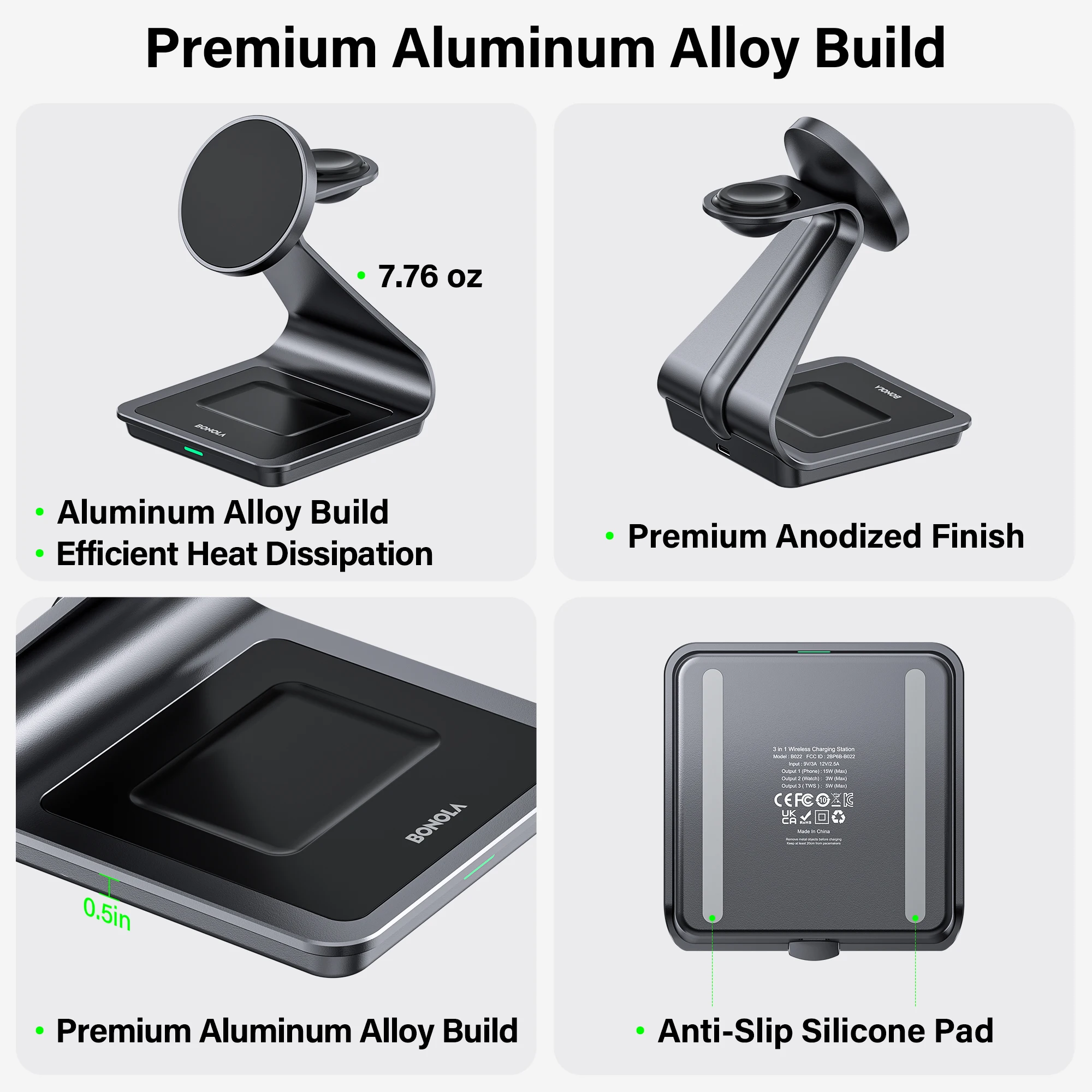Bonola 3-in-1 Magnetische Kabellose Ladestation für iPhone 17/17 Pro Max/16/15 15W Kabelloses Laden für Apple Watch AirPods Pro – Detail 3