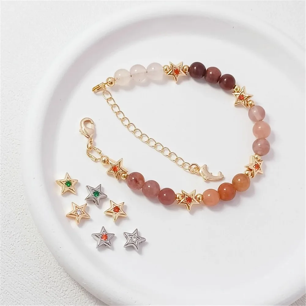 

14K Gold-plated Zirconium Five-pointed Star Through-hole Bead Handcrafted DIY Bracelet Necklace Beaded Jewelry Accessory