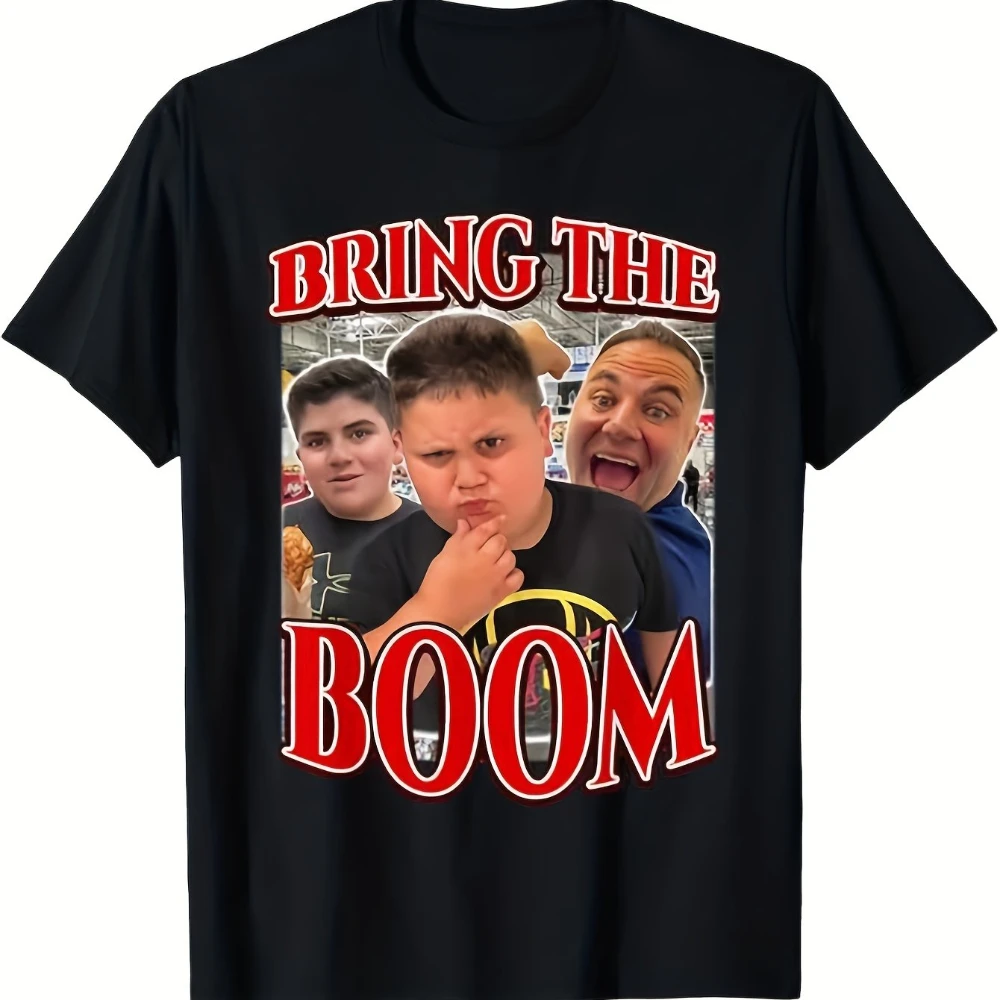 Camiseta con gráfico divertido Bring The Boom Rizzler, camiseta negra con estampado rojo, diseño humorístico, camisetas para hombre para verano