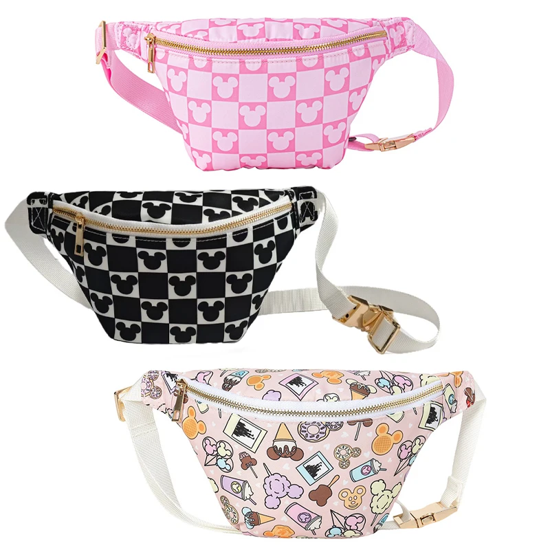 

Нагрудная сумка с бантом и головой Микки Мауса для женщин, многофункциональная водонепроницаемая уличная поясная сумка через плечо, подарок для девочек