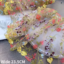 23.5CM Wide Luxury Colorful Polyester Embroidery Flowers Tulle Lace Fringe RibbonTrim Wedding Dress Applique DIY Sewing Decor