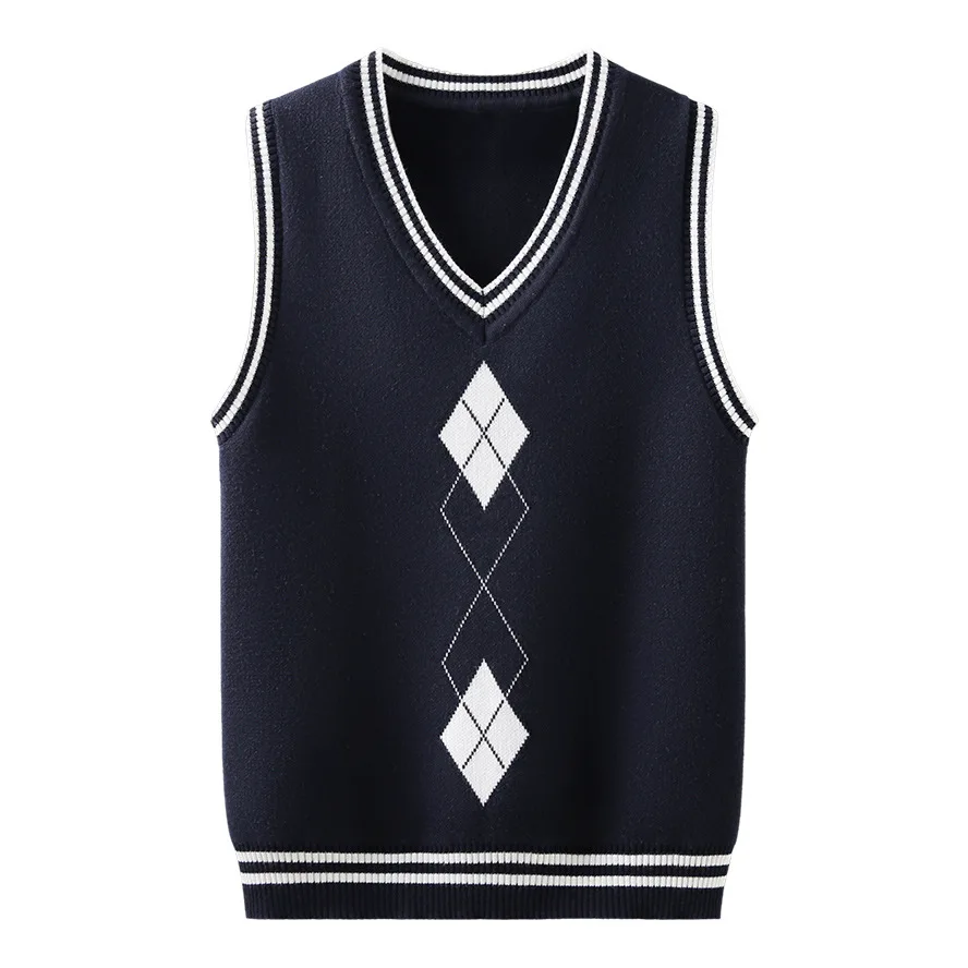 Kids School Unifrom Vest 2026 New Spring Children's Knitted Sleeveless Waistcoat Cotton For Teen Boys Girls 4-15 Year Wear