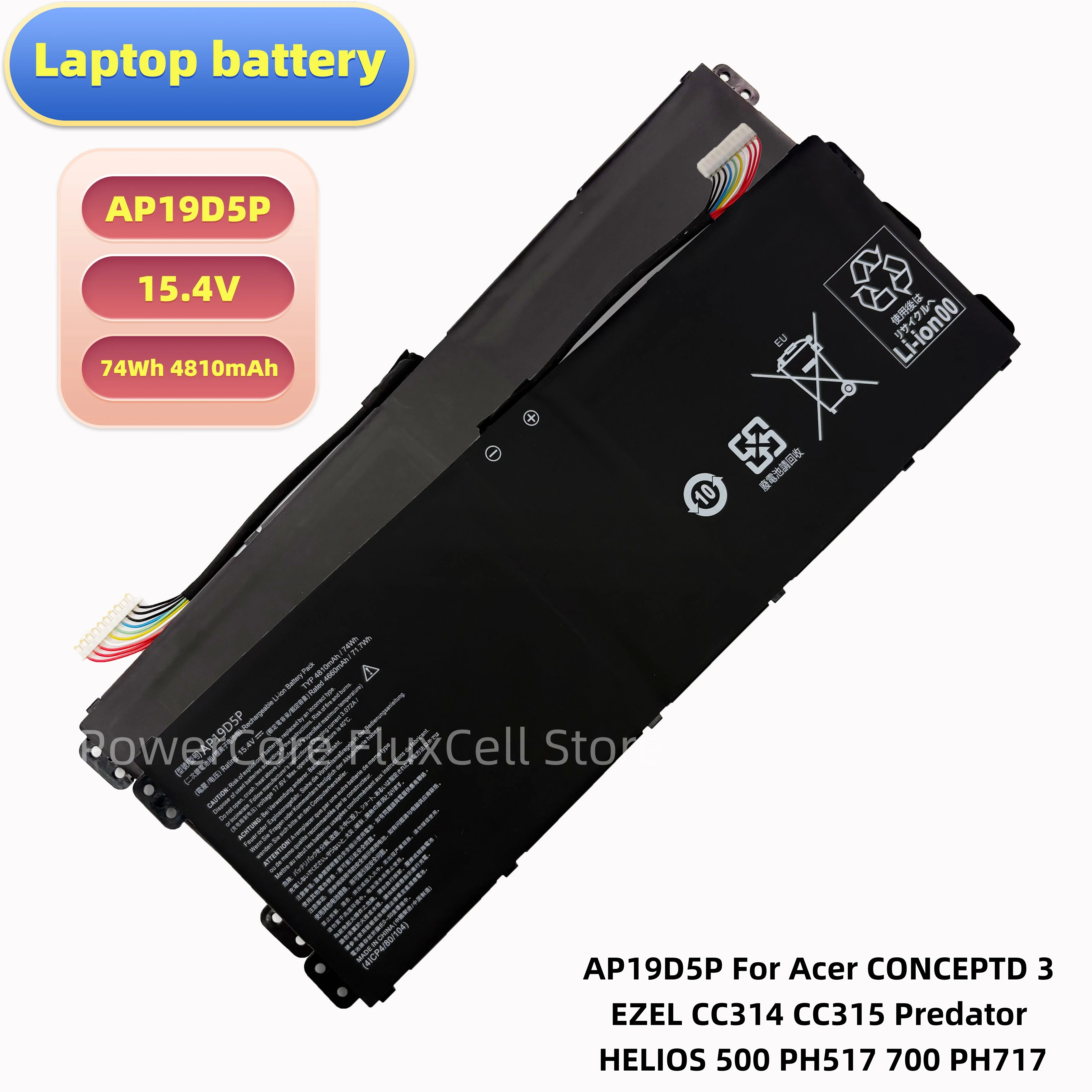

Good quality AP19D5P 15.4V 74Wh 4810mAh Laptop Battery For Acer CONCEPTD 3 EZEL CC314 CC315 Predator HELIOS 500 PH517 700 PH717