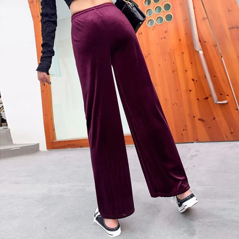

Wide Leg Sweatpants Elegant Women's Velvet Wide Leg Pants with Adjustable Drawstring Waist Stylish Ankle-length for Casual