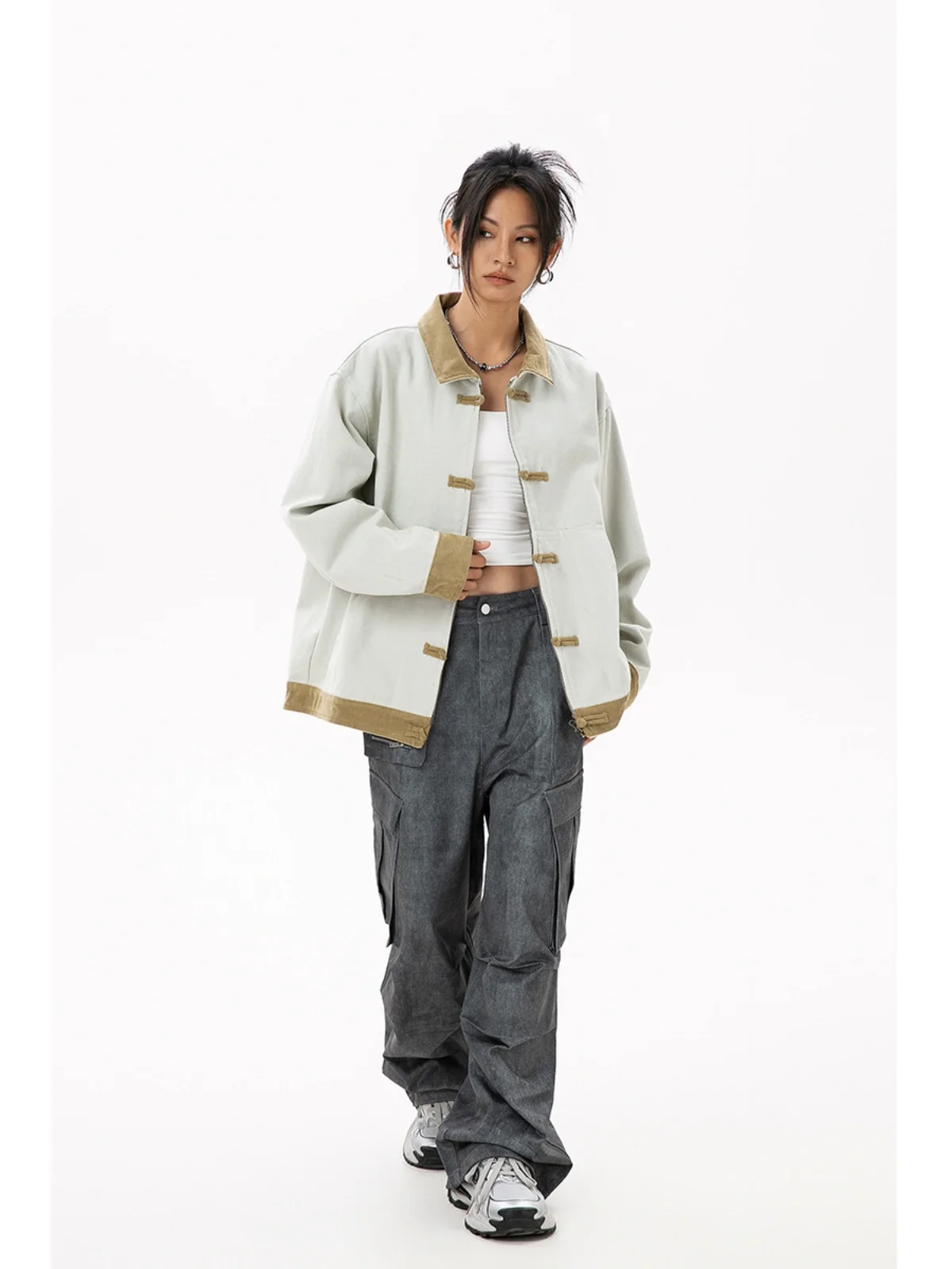 

Loose Casual Jaet Men's Women's Patchwork Color Blo Button American Trendy Brand New Chinese Sle Spring Autumn Faion ...