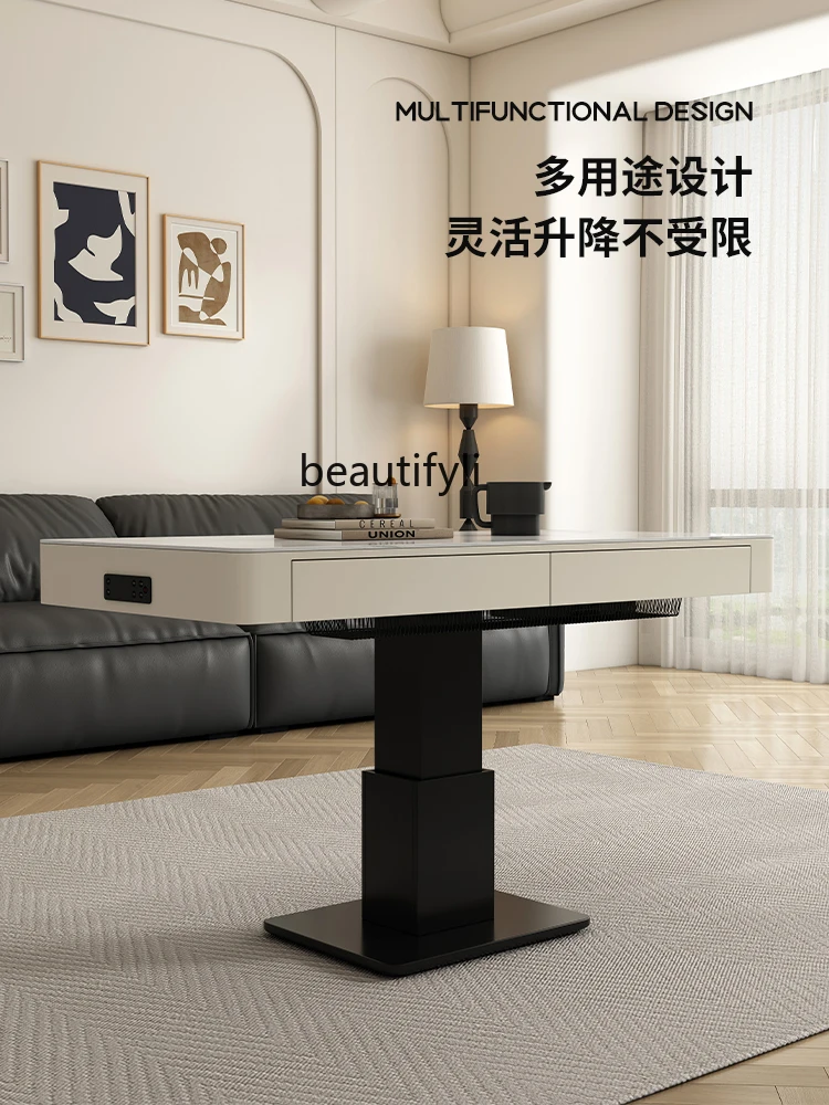 Modern Simple Multi-Functional Lifting Coffee Table Dual-Use Living Room Small Apartment Solid Wood