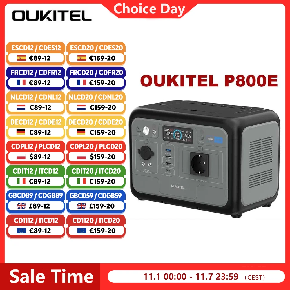 OUKITEL P800E محطة الطاقة 512Wh 800W LiFePO4 بطارية احتياطية محمولة مع AC + DC شحن سريع مولد الطاقة الشمسية للخارجية