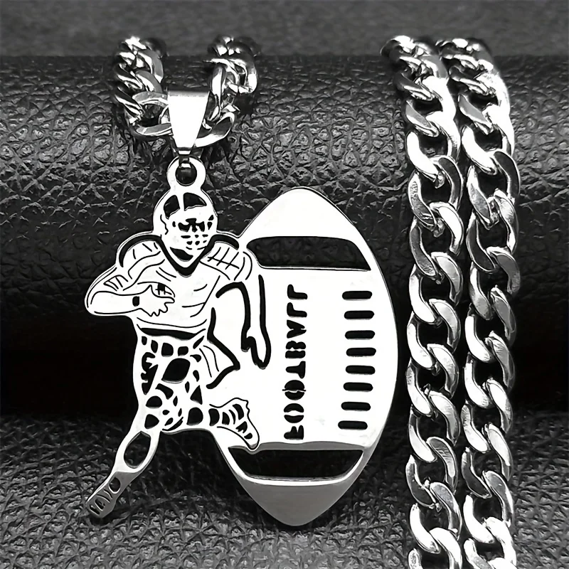 

Stainless Steel Football Player Pendant Necklace Fashion Sports Chain Jewelry for Men and Women Custom Hollow Name Necklaces