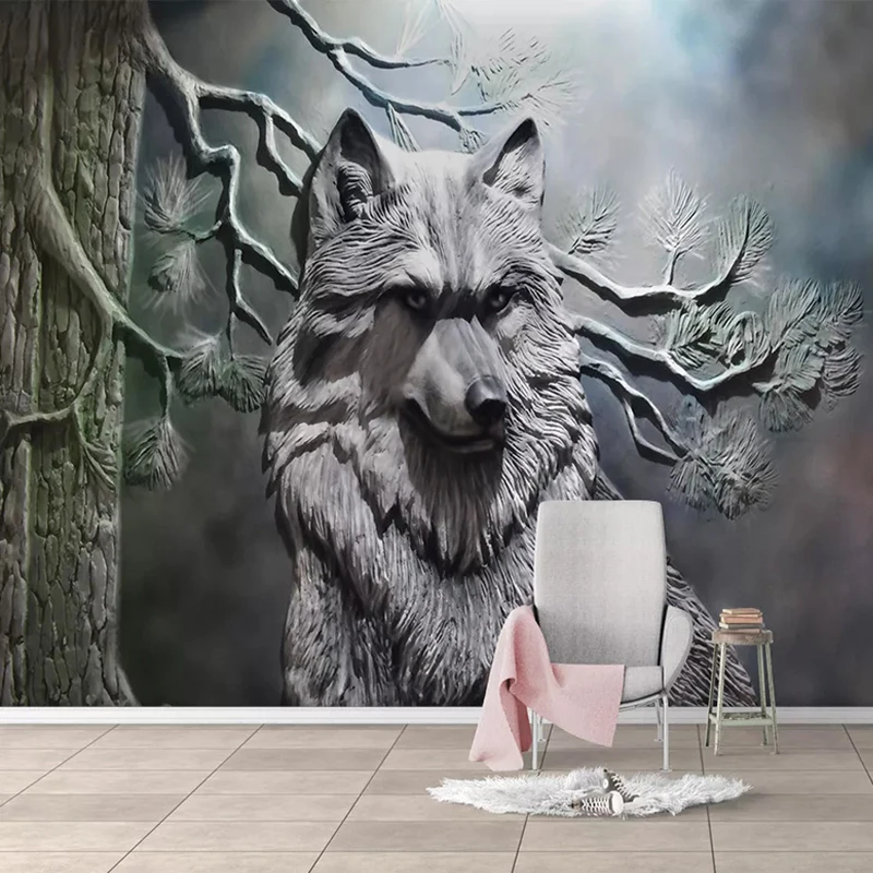 3D Wallpaper European Style Stereo Relief Forest Wolf Photo Wall Murals Living Room Dining Room Creative Art Wall Paper Frescoes