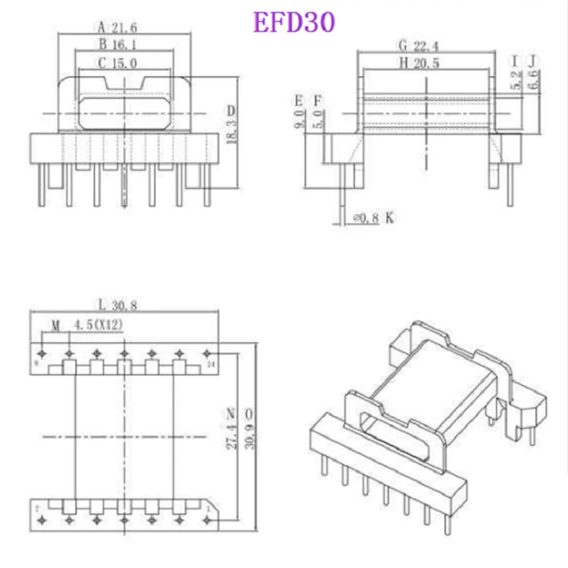 EFD30 ferrite  core PC44 material  and  bobbin Horaztional DIP7+7 pin15 sets/lot