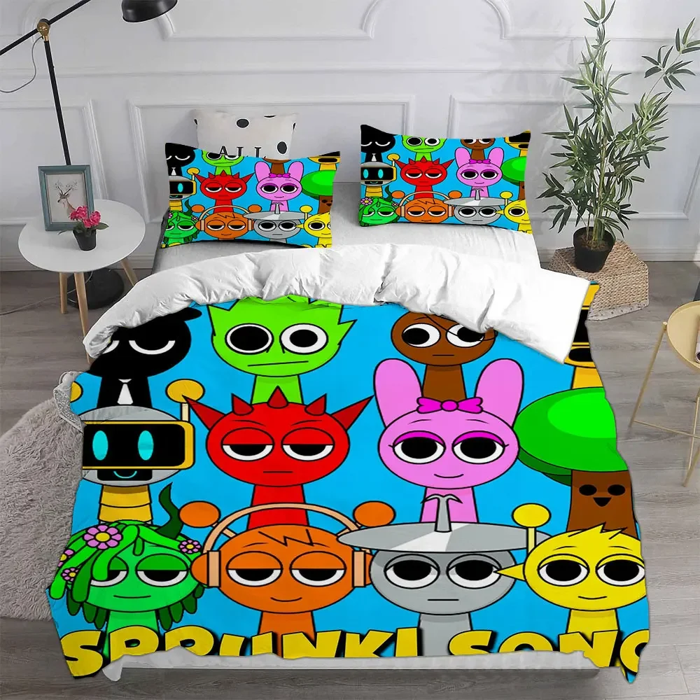 

New 3d Print Game Sprunki Bedding Sets Bed Cover Comforter Duvet Cover Pillow Case 2-3 Pieces Sets Kids Adult Bedroom Decoration