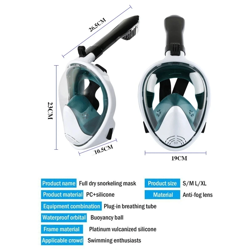 Foldable Full Face Snorkeling Masks for Adult Panoramic View Anti-fog Anti-Leak Swimming Snorkel Scuba Underwater Diving Mask