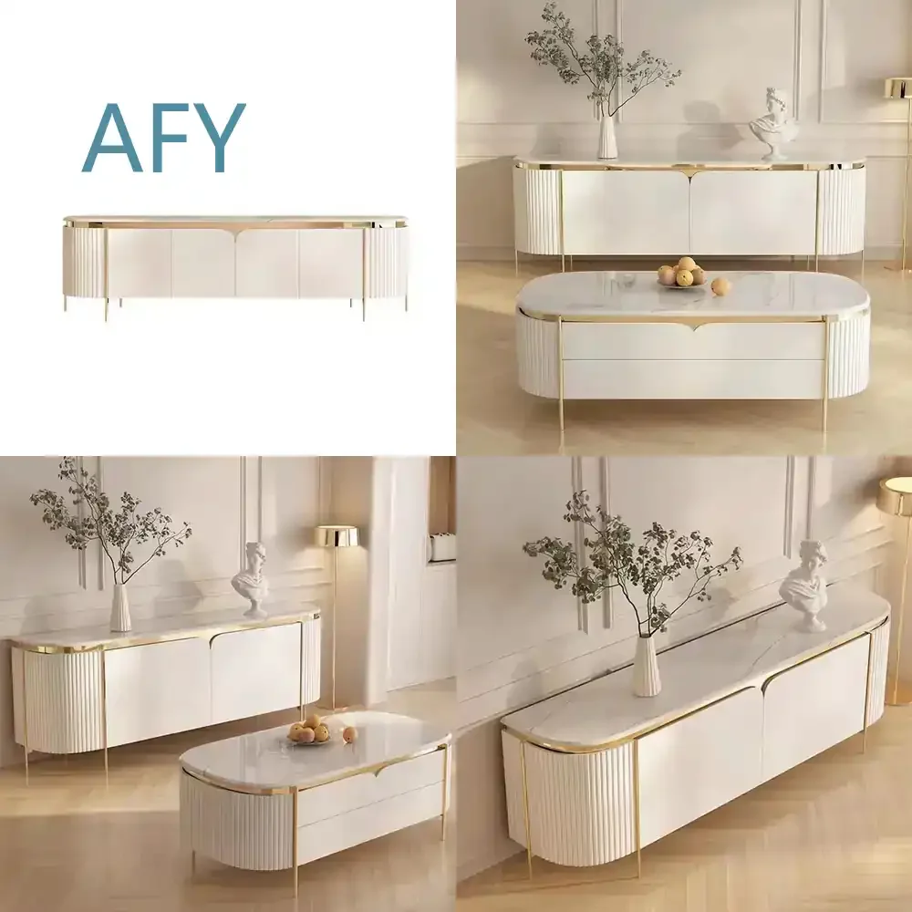 Light Luxury Rock Slab TV Cabinet Coffee Table Combination for Modern Simple Living Room Video Wall Cabinet Bedroom Storage