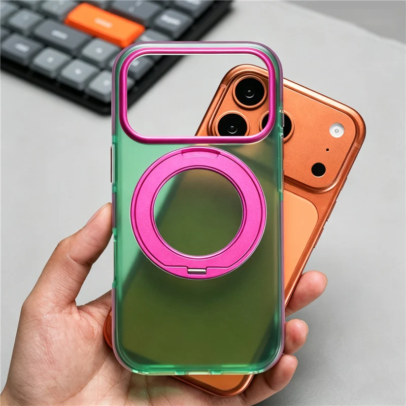 Hit Color Magnetic Rotating Pivot Holder Shockproof Case For iPhone 17Pro Max 17Pro 16Pro For Magsafe Matte Hard Armor Cover